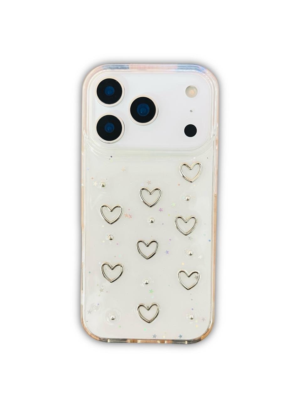 iPhone 17 Pro/ Pro Max 3D Gold Heart Clear Case